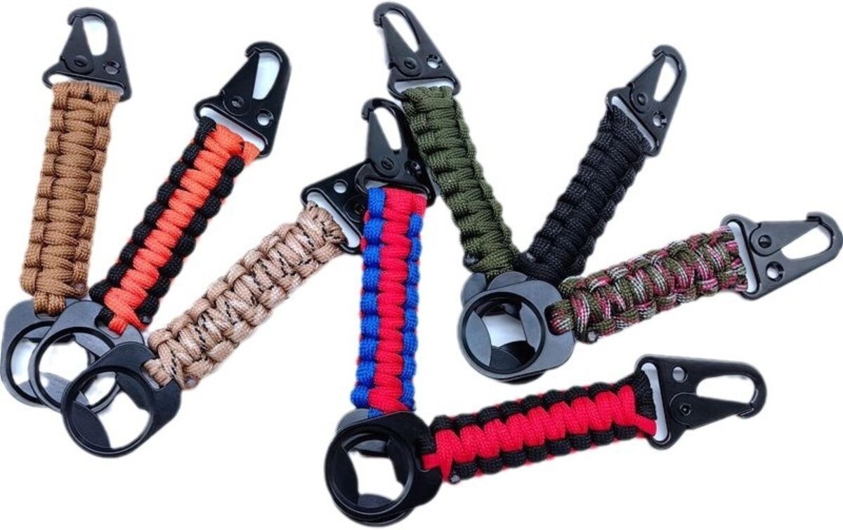 INF 2er-Pack Outdoor Flaschenöffner Paracord-Schlüsselanhänger mit Aluminium-Karabiner und geflochtenem Nylonriemen Dunkelgrün