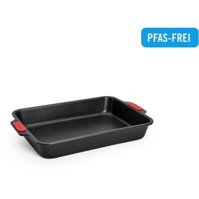 Backform WOLL "Woll Let's bake Kuchenform, rechteckig", schwarz, B:23cm L:33cm T:5,5cm, Aluminium, Küchenformen, mit Antihaftversiegelung und integrierten Silikongriffen, PFAS-Frei