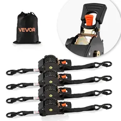 VEVOR Automatik Spanngurt, 25,4x4876,8 mm, Zurrgurte mit S-Haken, 700 kg Bruchlast, Tragetasche, einziehbare Ratschengurte für Umzüge, Anhänger, Motorräder, Kajaks, Autodächer, 4er-Pack