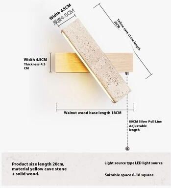 Useful Little Things Japanese Wabi Sabi Yellow Travertine LED Wall Light With Pull Chain Switch And Rotatable Wooden Base log With Chain neutral Light 4000k