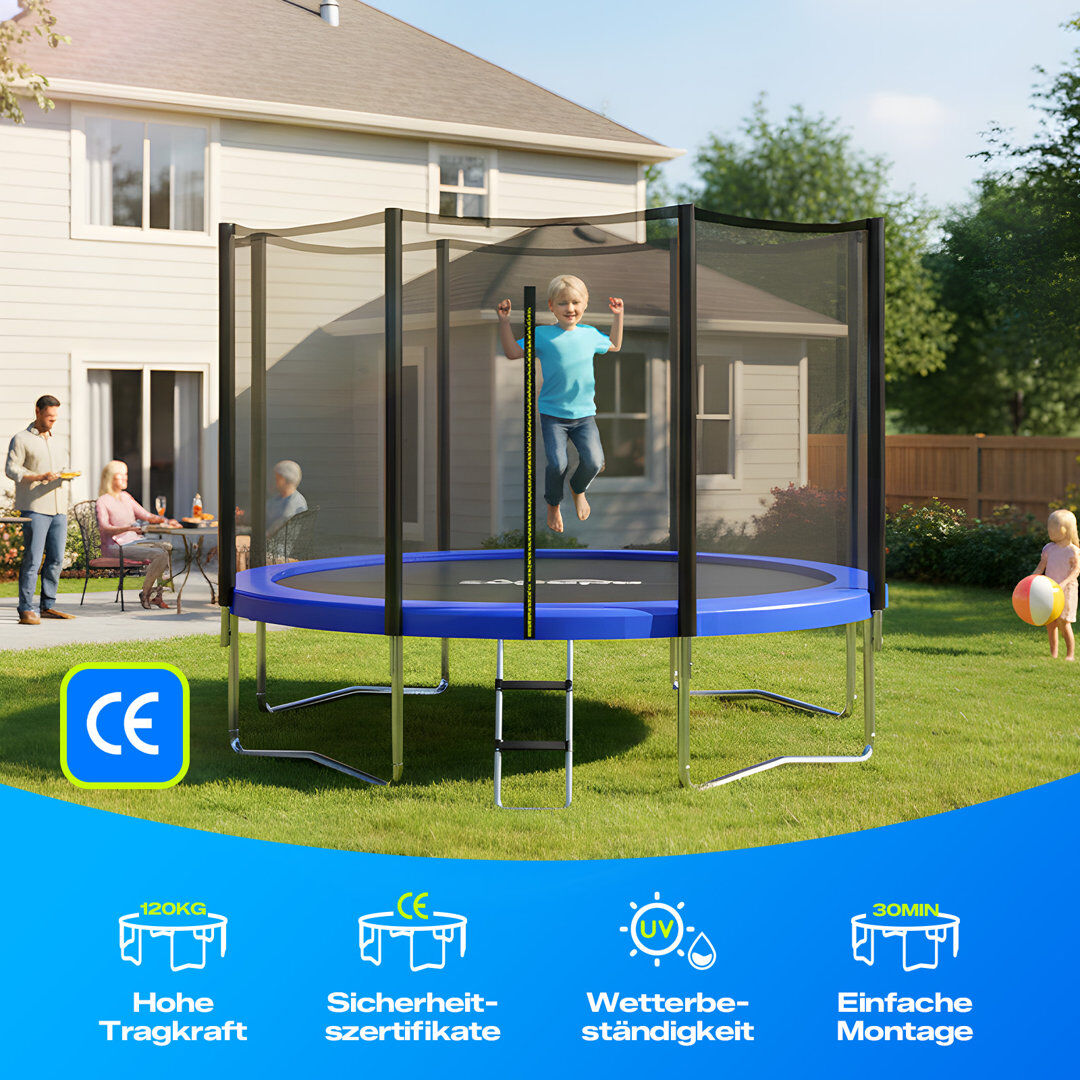 Zupapa 12ft (366cm of Diameter) Heavy Duty Trampoline with Enclosure Net Black 270cm H X 366cm W X 366cm D