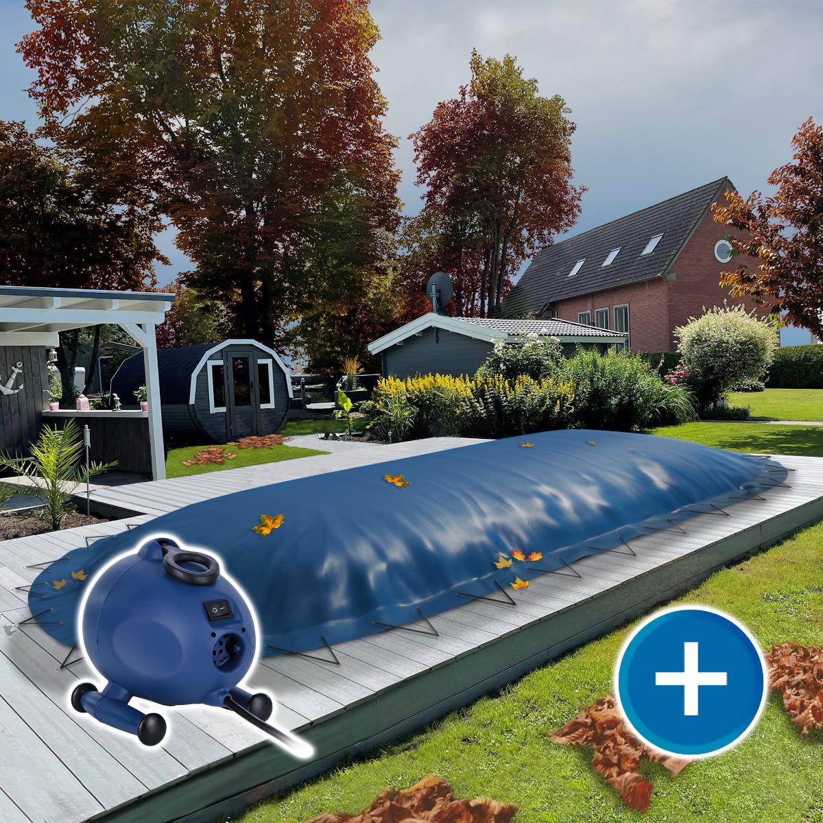 Aufblasbare Pool-Abdeckplane für Pool ovalform 3,00 x 4,90m, Farbe: blau, inkl. Pumpe, Air Cover, wasserdicht, reißfest