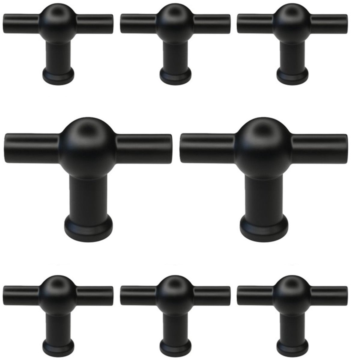 MSQDESIGN Kastknoppen T-vorm zwart - Set van 8 meubelknopen voor keukenkasten en deurtjes