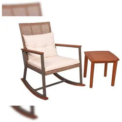 DELUKE Outdoor-Schaukelstuhl MAINZ mit Beistelltisch Hellbraun Eukalyptus Gartenstuhl Relaxsessel Garten Balkon Outdoor