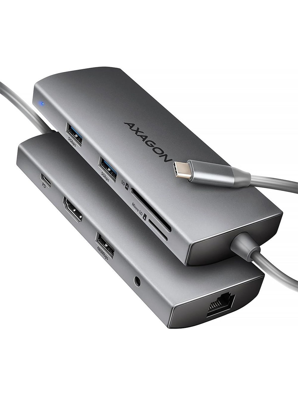 AXAGON SuperSpeed USB-C Hub USB-Hubs - USB 3.2 - 9 - Grau