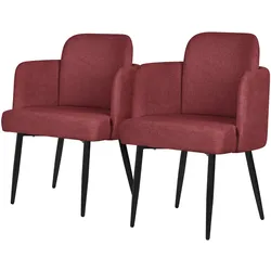 ML-Design Esszimmerstühle 2er Set Rot, Stoff, Armlehnen & Rattan-Optik Rückenlehne, Metallbeine, ergonomische Polsterstühle Küche
