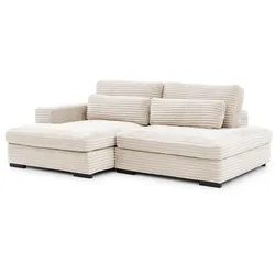 ECKSOFA Wolke mit tiefer Sitzfläche, Schlaffunktion und praktischem Bettkasten aus weichem Creme Cordstoff