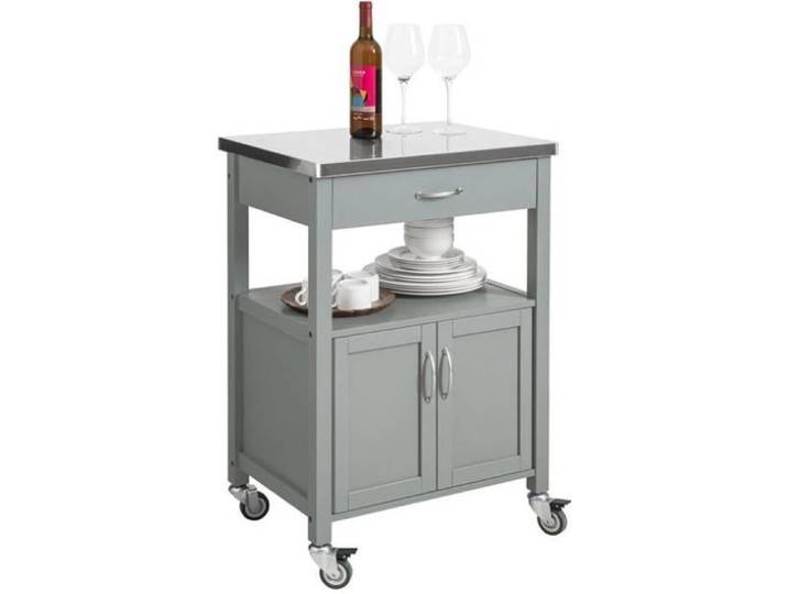 Desserte de Cuisine Roulante SoBuy FKW22-HG Meuble de Rangement Plateau en Acier INOX L60xH92xP44cm