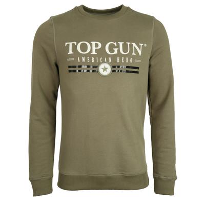 Sweater TOP GUN "TG202011129", Herren, Gr. 50M, grün (olive), Obermaterial: 50% Baumwolle, 50% Polyester, Sweatshirts Sweater