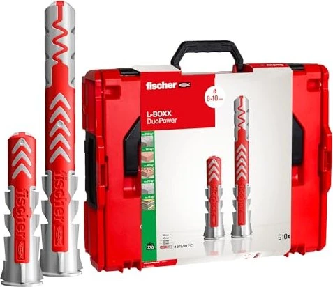 fischer L-BOXX 102 - DuoPower 2K Betondübel-Sortiment Ø 6/8/10 mm 30/40/50/65 mm, 910 Stück