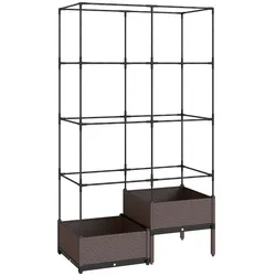 Outsunny Pflanzkübel mit Metallrankgitter für Kletterpflanzen – Inkl. 2 PP-Einsätze mit Ablauflöchern – 100x50x174 cm (Schwarz)