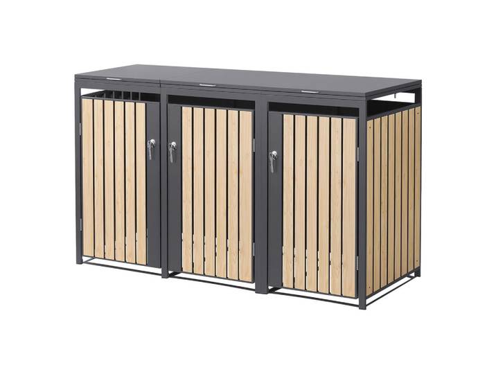 Ml-Design Mülltonnenbox 3er Anthrazit-Lärchenoptik, Naturfarben, Metall, 240 L, Rechteckig, 200x120x80 cm, Gartenzubehör, Mülltonnenbox