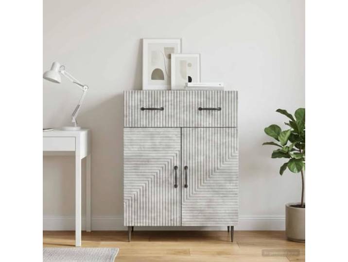 RJPLMFV Anrichte, grau, Beton, 66 x 34,5 x 89,5 cm, Holz Türen 90°, Schublade, Metallregale, Geschirr, Wohnzimmer