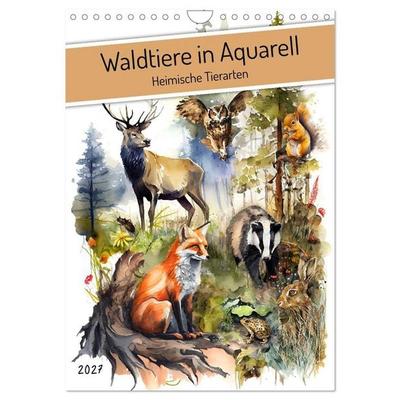 Waldtiere in Aquarell - Heimische Tierarten (Wandkalender 2027 DIN A4 hoch), CALVENDO Monatskalender