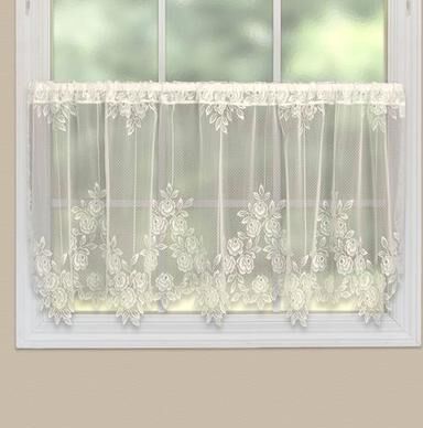 Heritage Lace/Oxford House Graceful Rose Lace Tier, 60 x 30, Ecru