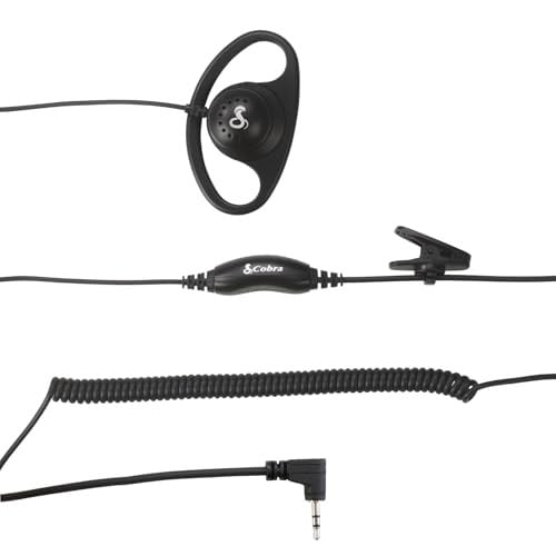 Cobra draadloos walkie-talkie apparaat met D-stijl headset en oordopjes, zwart