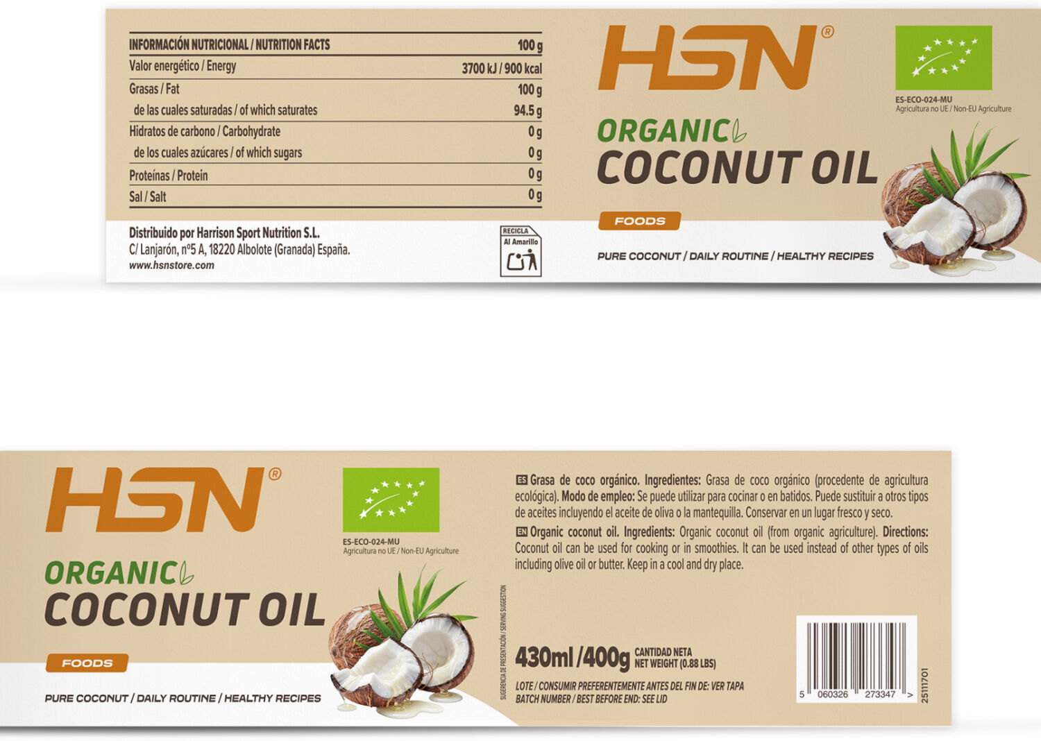HSN Grasa de coco orgánico - 400g - Aceites - Mantequilla -   Servicios