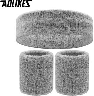 Uplift Treasures AOLIKES Terry Cloth Sweatband Set With Headband And Wristbands light Grey