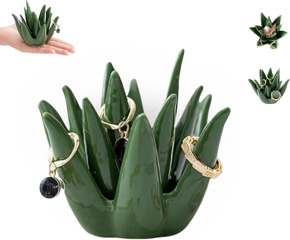 Keramische cactus sieradenstandaard - Groene ringhouder in de vorm van een succulent