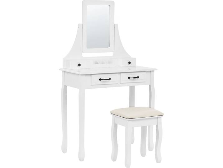 BELIANI Schminktisch Weiß 139 x 40 x 80 cm Hocker, Kippbarer Spiegel 4 Schubladen 5 Fächer Schlafzimmer Wohnzimmer Aufbewahrung Kosmetika