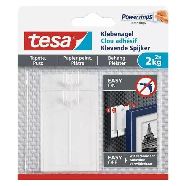 tesa Klebenagel für Tapete & Putz, 2kg Halteleistung, spurlos ablösbar & wiederverwendbar, 6 Nägel (77776-00500-00)