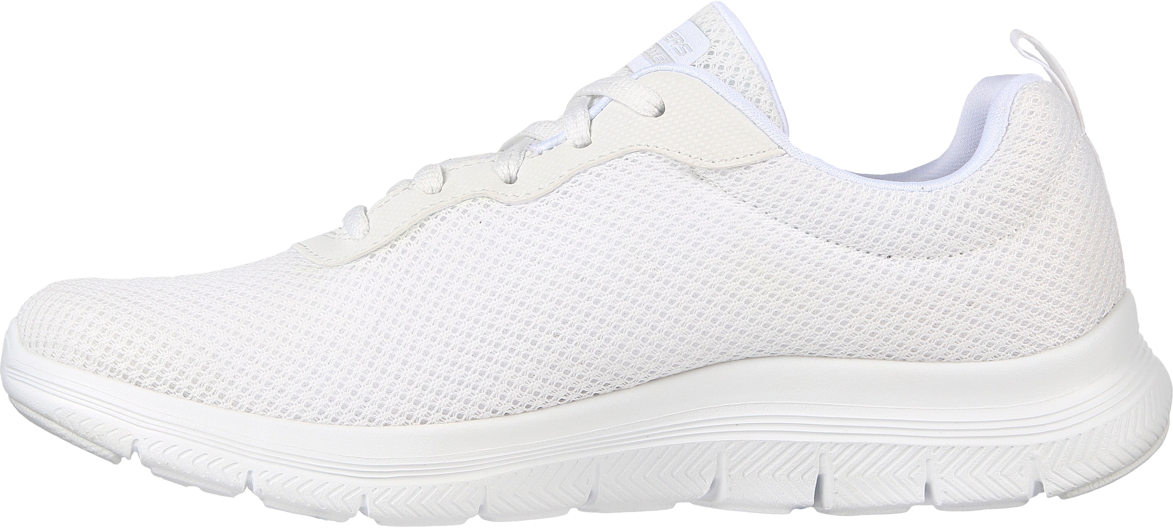 Sneaker SKECHERS "FLEX APPEAL 4.0 BRILLINAT VIEW", Damen, Gr. 37, Textil, weiß (sanftes weiß), Synthetik, Textil, Schuhe Sneaker, Freizeitschuh, Halbschuh, Schnürschuh mit Air Cooled Memory Foam