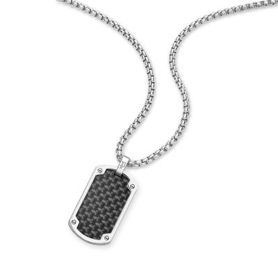 Kette mit Anhänger POLICE "U-Turn", silber (edelstahlfarben, schwarz), Halsketten, Herren, Carbon Edelstahl, L: 55 B: 3mm, Carbon, Edelstahl, B:3mm