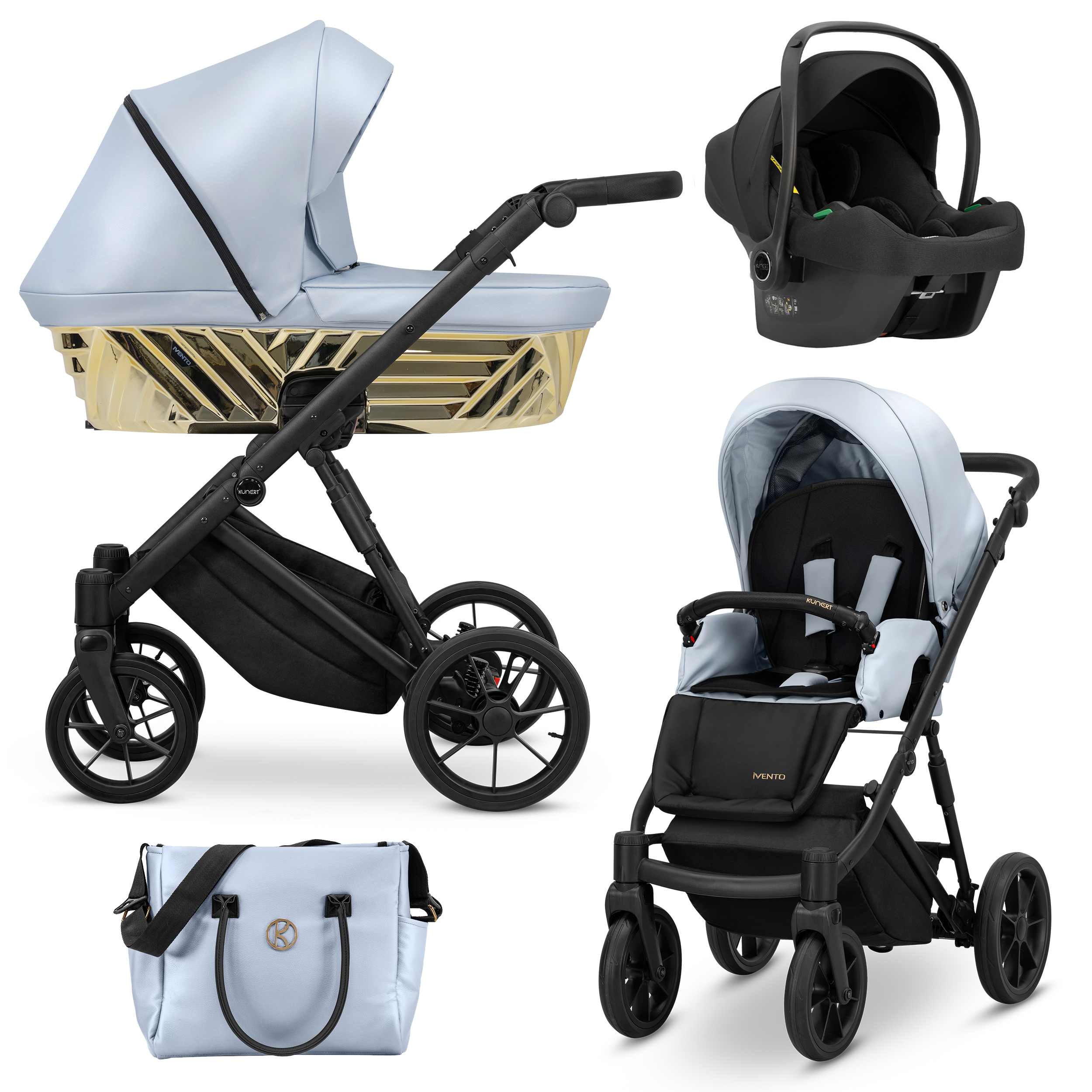 Kinderwagen Kunert Ivento Glam 3in1 - Farbe: Eco Baby Blue Metallic