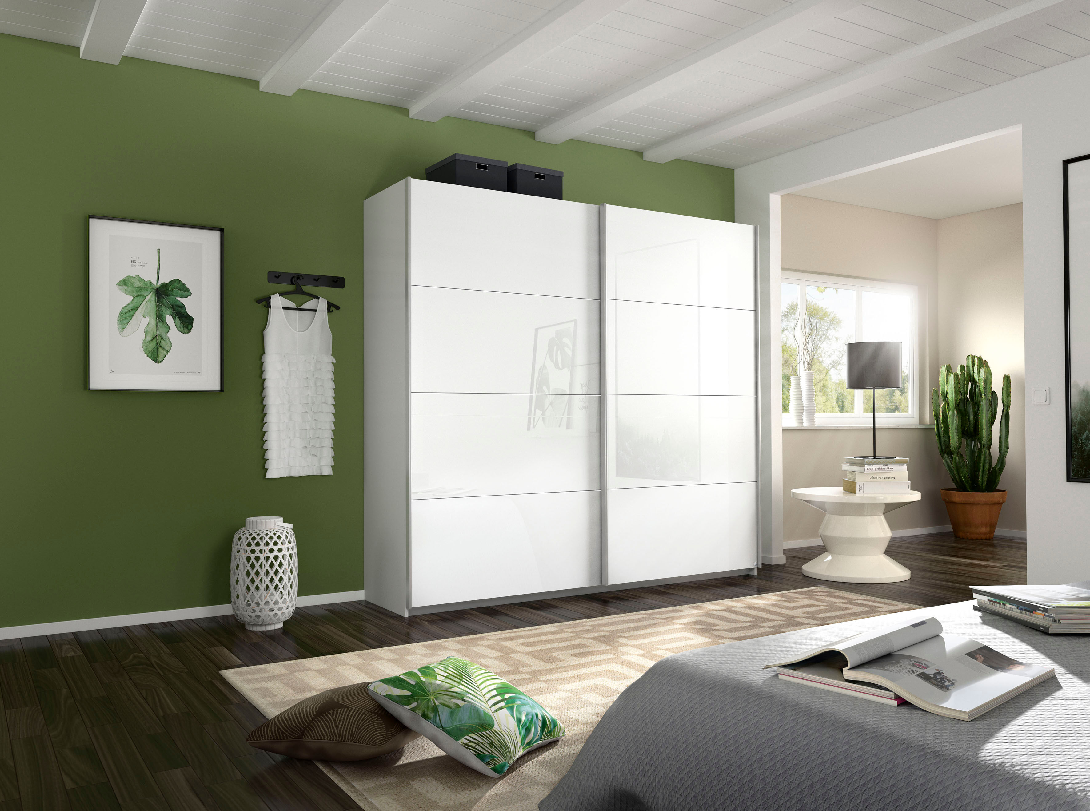 Schwebetürenschrank RAUCH "Imposa", weiss (weiß, weiß hochglanz), B:226cm H:210cm T:62cm, Holzwerkstoff, Schränke, Schwebetürenschrank, mit Hochglanzfront weiß, weiß hochglanz B/H/T: 226cm x 210cm x 62cm, ohne Spiegel