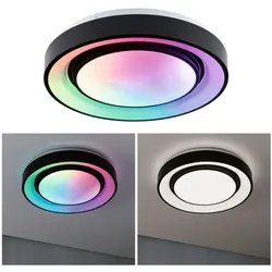 Paulmann 70544 LED Deckenleuchte Rainbow mit Regenbogeneffekt RGBW+ 750lm 22W dimmbar Schwarz/Weiß