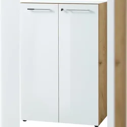 Aktenschrank Abschließbar | 80x120x37 cm | Glasfront ESG Soft-Close | Büroschrank Chalet-Eiche-Nb./Weiß | Made in Germany Kadima Design