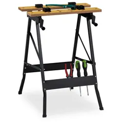 Relaxdays Klappbare Werkbank mit Spannbacken Hellbraun,Schwarz