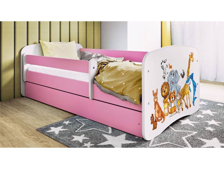 Einzelbett Buyo - Tiere 70 x 140cm mit Lattenrost & Matratze Pink/Rosa