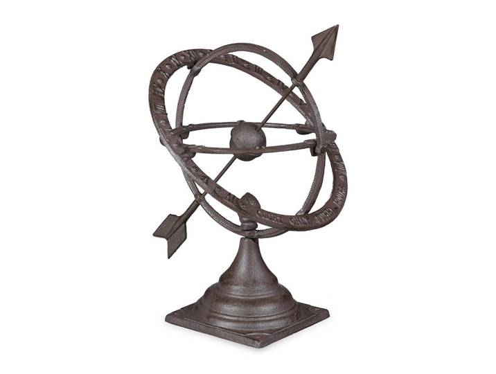 Relaxdays Sonnenuhr Braun Gusseisen antik, Metall, 42 cm, Dekoration, Dekoschalen
