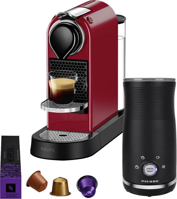 Krups Nespresso Citiz XN7415 Kersenrood met Pierre Melkopschuimer