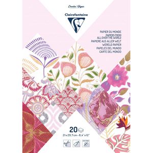 Clairefontaine Motivpapier 95093C, Papiere aus aller Welt, rosa/violett, A4, 90 g/m², Folienveredelung, 10 Motive, 20 Blatt