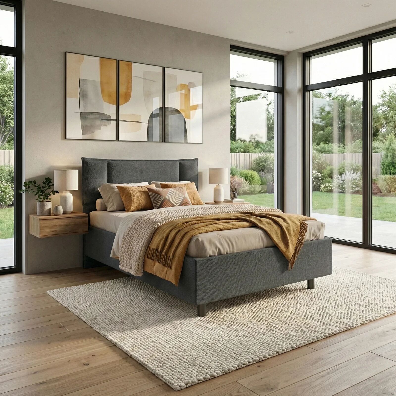 garneroarredamenti Letto 120x195cm una piazza e mezza con contenitore imbottito antracite Auden
