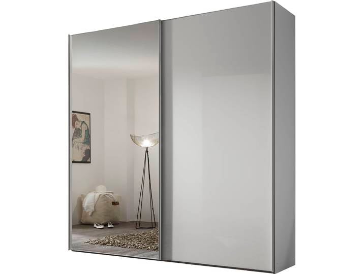Schwebetürenschrank, Holzwerkstoff, Weiß, 200×222×68 cm, Mit Spiegel & 4 Ausstattung Variationen, Modern, STAUD
