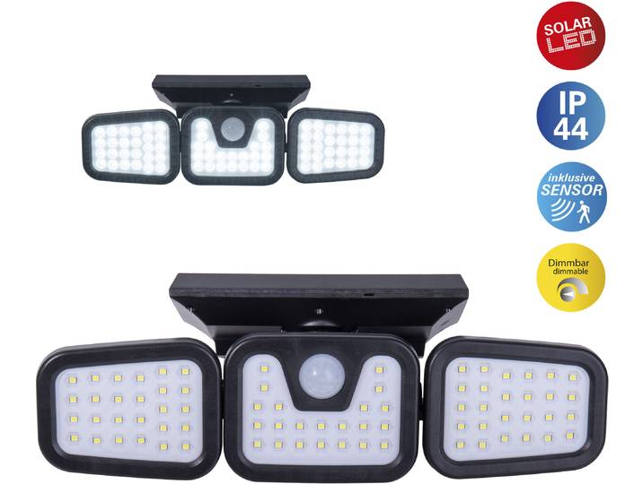 LED Solarleuchte NÄVE Pacita , schwarz, B:13,5cm H:11cm L:28,3cm, Leuchten, LED Solarleuchte, Wandleuchte, dimmbar in 3 Stufen, Sensor/Dämmerungsschalter