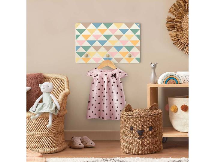 Patère pour enfants Triangles colorés 40 x 25 x 1cm Multicolore