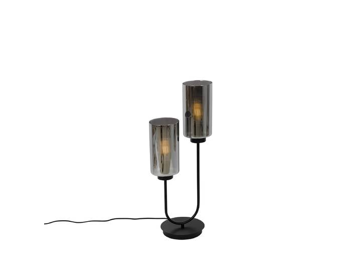 Lampe de table intelligente noire avec verre fumé 2 lumières