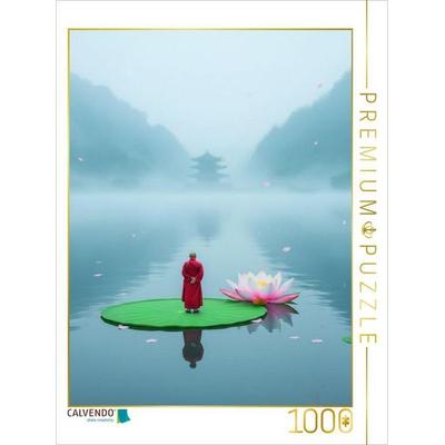 CALVENDO Puzzle Mönch auf einem Lotosblumenblatt auf einem See | 1000 Teile Lege-Größe 64 × 48 cm Foto-Puzzle für glückliche Stunden