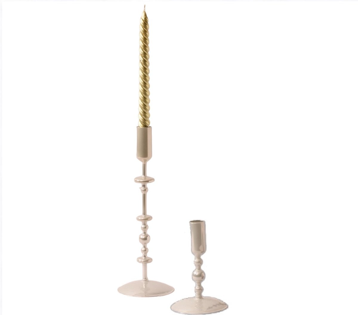 WinQ Kandelaar set van 2 Metallic Off White glas voor dinerkaarsen