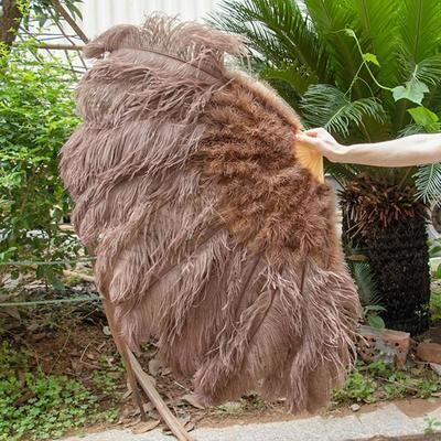 Uplifted Finds Grand Ostrich Feather Folding Fan   Professional Stage & Carnival Dance Fan coffee 100 Cm 1pc + 130 Cm 1pc