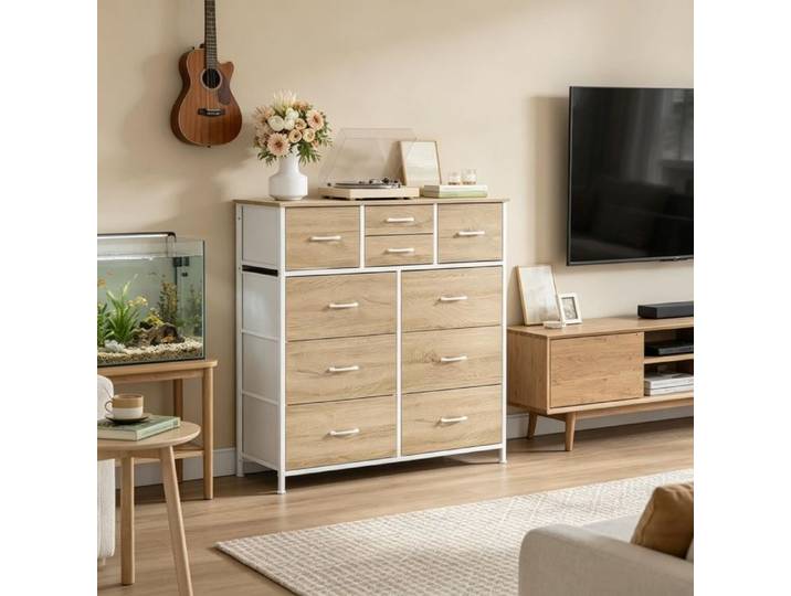 Armoire de chambre - Buffet dans le salon meuble d'entrée pratique commode vintage Chêne blanc et clair