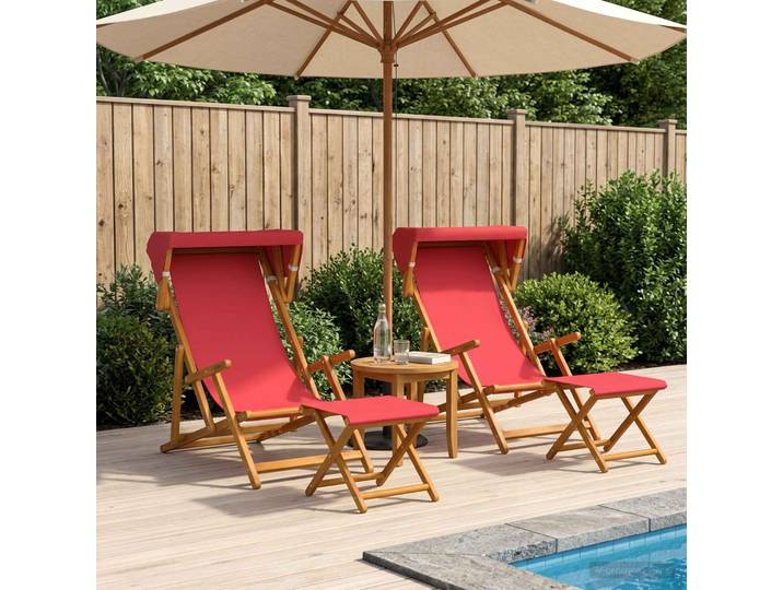 vidaXL Liegestuhl 4 pcs 3 Position Massives Eukalyptus Holz Rot