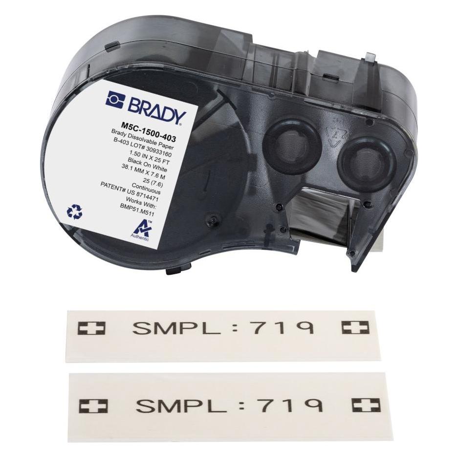 Brady M5C-1500-403, wasserlösliches Papierband, Weiss, 38.10 mm x 7.62 m, wiederablösbar, Endlos (38.10 mm) (M5C-1500-403)
