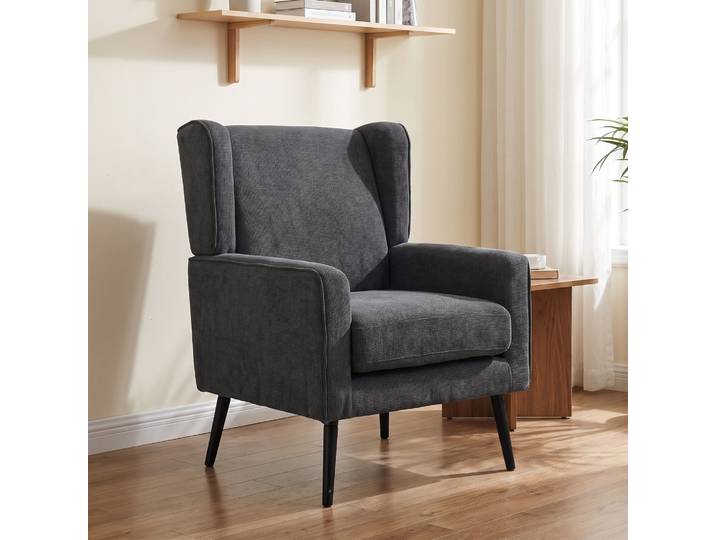 HOMCOM Fauteuil Moderne Chenille Pieds Bois Gris Foncé