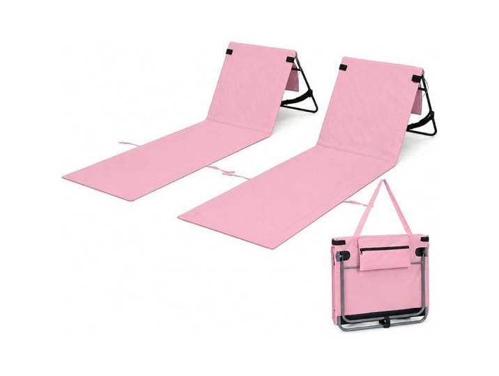 Drift Savage Lot de 2 chaises longues de pge pliables Rose Mates de pge légers et rembourrés avec dossier Rose rose NATTE DE PLAGE