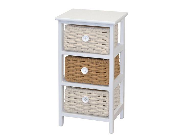 Regal Lucka Paulownia Massiv, lackiert MDF Mitteldichte Holzfaserplatte Körbe aus Wolle Weiß/Weiß/Creme 58cm